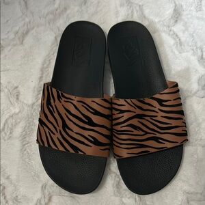Vans Brown and Black Animal Print  leather Slides